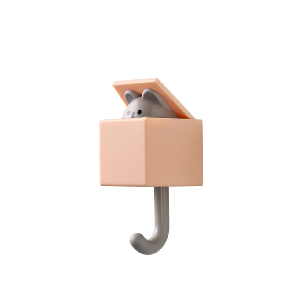 Labstandard Creative Adhesive Coat Hook, Cute Pet Hooks for Coat Pet Cat Hooks Wall Mounted Cute Pop-up Utility Hook Smile Cat Wall Key Holder for Coat Scarf Hat Towel Key Bag (Orange)