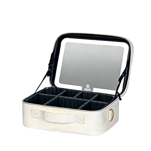 Trousse maquillage miroir LED amovible grand format rigide rose à compartiments de luxe