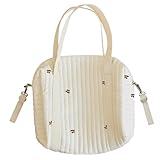 MAICOSY Quilted Cotton Baby Diaper Bag, Stroller Bag, White with Pattern, Adjustable Straps (Cherry mommy bag)