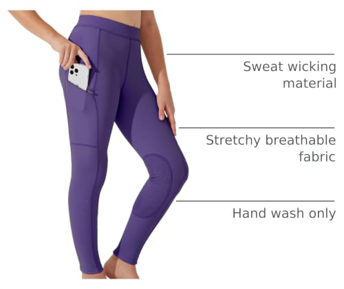 Image of Willit Girls Horse Riding Pants Tights Kids Equestrian Breeches Knee-Patch Youth Schooling Tights Zipper Pockets