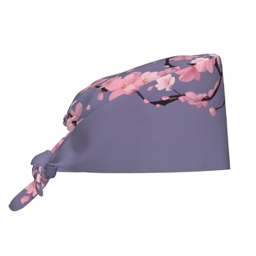 WHJSHOP Cleaning Working Cap Cherry Blossoms Tree Prints Chef Hat for Women & Men, Adjustable, Breathable