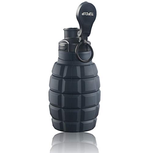 Tufcup Spittoon Bottle for Chewing Tobacco - Reusable Spit Dipping Cup with Lid - Collapsible, Spill Resistant, Leak Proof Travel Spitter - Silicone Body - Fits Most Cup Holders (Grey Grenade)