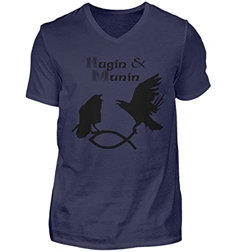 T-shirt en V pour homme bleu marine Hugin & Munin taille M au col élégant