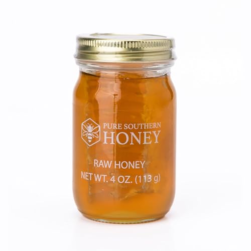 100% Authentic, USA – Made [ 4 oz ] MINI Raw Unfiltered Honey with Honeycomb, Pure Southern Honey...