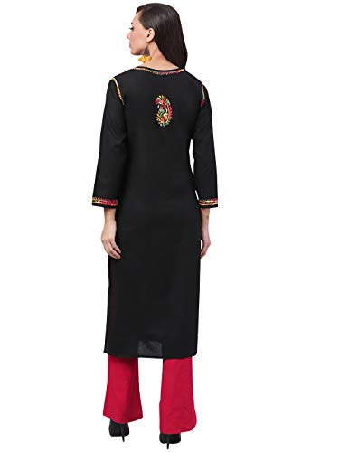 Image of Ada Women's Lucknowi Chikankari Hand Embroidered Straight Cotton Kurta Regular Fit Kurti Tunic A188048
