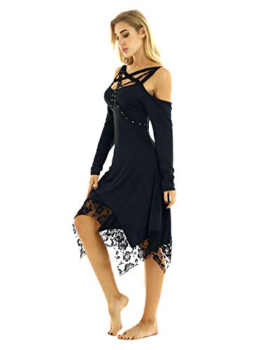 Aislor Womens Gothic Dress Steampunk Off Shoulder Long Sleeves High-Low Hem Lace Dresses Black XL steampunk buy now online Aislor Womens Gothic Dress Steampunk Off Shoulder Long Sleeves High-Low Hem Lace Dresses Black XL steampunk buy now online