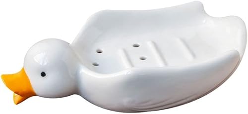 HomeSoGood Jabonera con forma de pato, soporte de cerámica autodrenante para jabón, lindo estilo animal, soporte para bandeja de jabón para ducha y