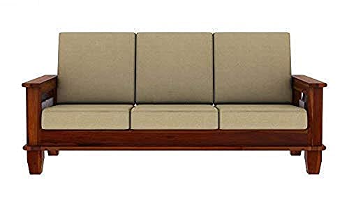 Image of Sheesham Wood 5 Seater Sofa Set for Living Room Furniture 3+1+1 Wooden Guest Room Sofa Set (Honey Finish)