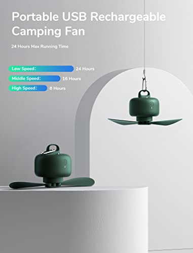 Image of JISULIFE Camping Fan 8000mAh Battery Operated, Portable Tent Rechargeable with Remote Control, Detachable Fan-Blades, Hanging Hook, Timer, 4 Speeds for Outdoor Dorm-Green