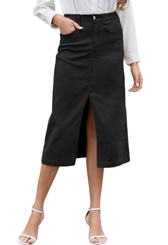 Amazon.com: HERBATOMIA Women's Cargo Midi Black Front Slit Skirt