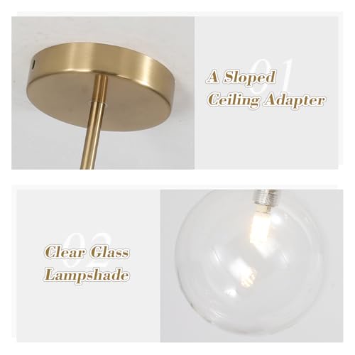 Image of Mid Century Modern Sputnik Chandelier Brass 5 Light Gold Chandelier Clear Glass Globe Sputnik Chandelier for Dining Room Bedroom Kitchen