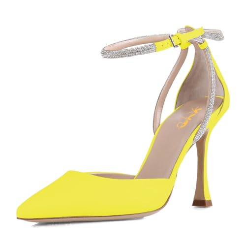 XYD Women D'Orsay Pointed Toe Pumps Crystal Straps Ankle Wrap High Heels Stiletto Sexy Event Shoes