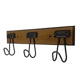 FantasHome 16" Wall Mounted Label Hook Rack with 3 Hooks, Walnut and Soft Iron Finish, for Entryway, Hallway, Bedroom, Bathroom, Walk-in Closet and More - Brown/Black