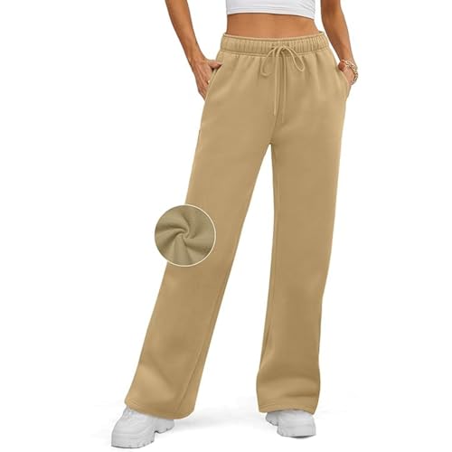 Wide Leg Sweatpants for Women 2025 Baggy Athletic Pants Drawstring Waisted Loose Running Sport Trousers with Pockets Khaki XXL
