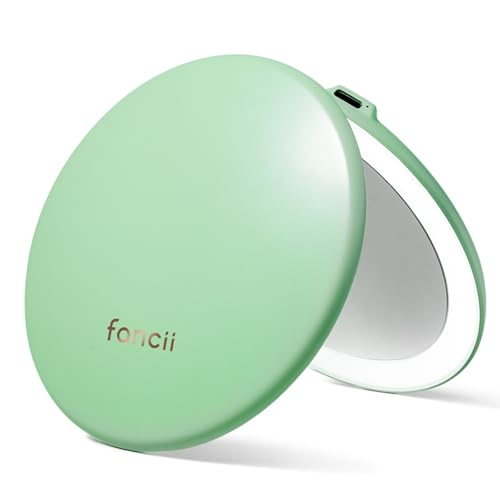 Image of Fancii Taylor LED Lighted Compact Makeup Mirror, Rechargeable, 10x /1x Magnifying, 3 Light Settings, XL Large 5 inch Wide | Travel Mirror for Purses (Mint Green)