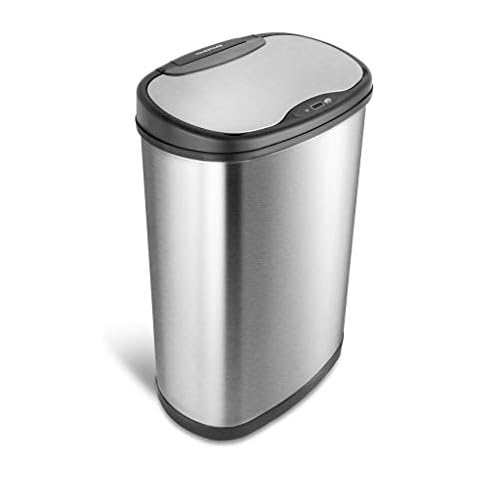 NINESTARS Stainless Steel DZT-50-25 Motion Sensor Trash Can, Large, 50liters, Silver Cover