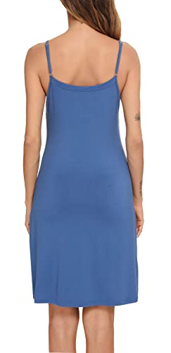 Vlazom Women's Full Slip Soft Nightdresses Basic Petticoat Spaghetti Strap Chemises V Neck Negligee Nightgown S-3XL