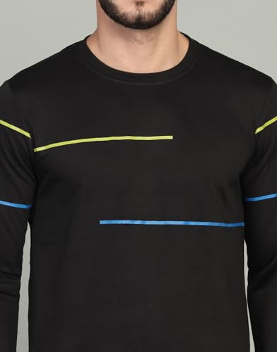 Image of INKKR Striped Men's Round Neck Black Full Sleeve T-Shirt