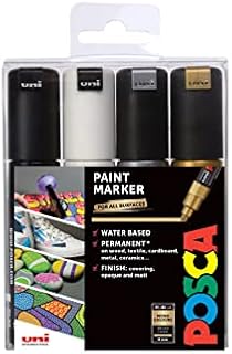 POSCA PC-8K Water Based Permanent Marker Paint Pens. Premium Broad Chisel Tip for Arts and Crafts. Set of 4 Mono Colours