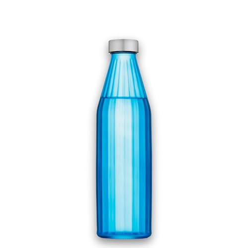 Image of SAND DUNE BlueColour Glass water bottle, 800 ml Each, Set of 1, with Leak-Proof Airtight Stainless-Steel Lid for Water, Smoothie, Juices - Reusable Travel Glass Drinking Fridge Bottles