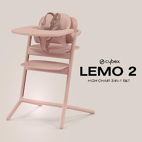 Image of Cybex LEMO High Chair 3-in-1 Set with Baby Set + Snack Tray - Modern Design, One-Hand Depth & Height Adjustment & Anti-Tip Wheels - from 6 Months, Convertible to Adult Chair, Pearl Pink