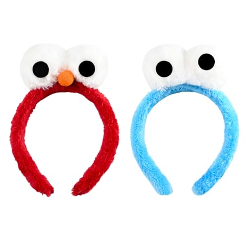 Tirdkid 2 Pack Adorable Red Blue Monster Costume & Eyes Headband – Perfect Cartoon Fuzzy Costumes for Halloween Parties and Celebrations
