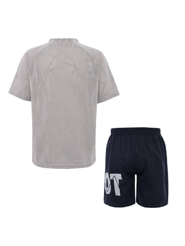 Kids Boys Athletic Short Sets 2 Piece Short Sleeve T-shirt And Print Shorts For Sport Workout Gray 11-12 Years2