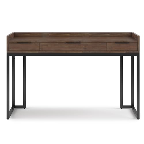 SIMPLIHOME Milverton SOLID WOOD and Metal 54 inch Wide Home Office Desk, Writing Table, Workstation, Study Table Furniture in Rustic Natural Aged Brown