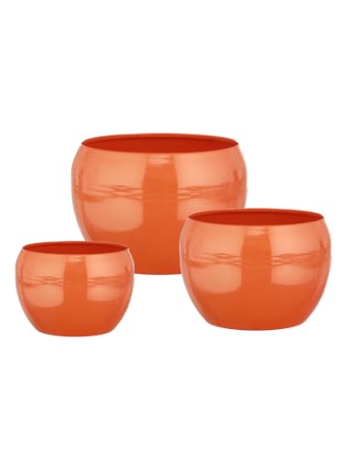 Image of Sunshine Solid Metal Tabletop Planters, Home Decor, Living Room, Office, Restaurant, Table Decor| (Set of 3, Without Plant) (Orange)