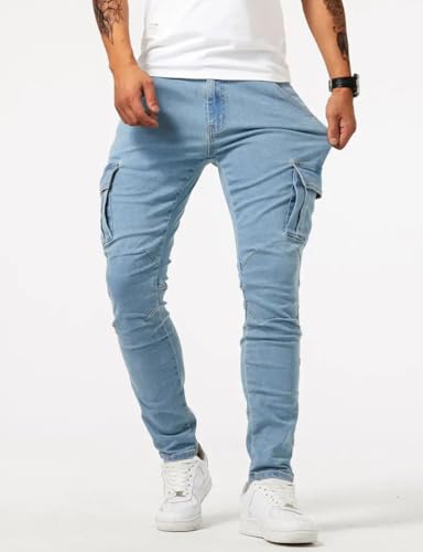 Mywinway Skinny Jeans for Men Spring Fall Stretch Skinny Fit Mid Rise Tapered Leg Slim Fit Causal Cargo Denim Pants2