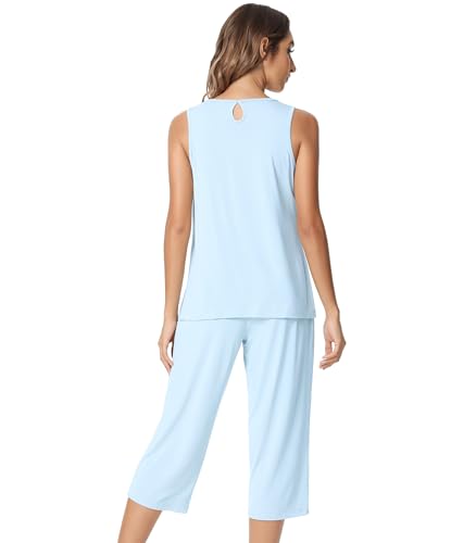 Image of NACHILA Pajamas for Women-Viscose Made from Bamboo, Sleeveless Pjs Tank Top Capri Pants Pajama Sets Cooling Sleepwear