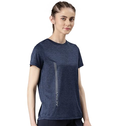 Image of Enamor Short Sleeve Crew Neck Regular Length Basic Dry Fit Workout Crew T-Shirt for Women - Relaxed Fit, Quick Dry, Antimicrobial - A309