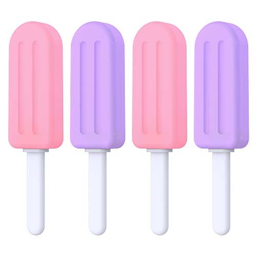 CITYWAY Aligner Chewies- [4 Pieces] Popsicle Silicone Chewies with Grip Handles, for Invisible or Metal Braces Aligner Munchies, Vacuum Packing, 2 Purple Grape Flavor and 2 Pink Peach Flavor