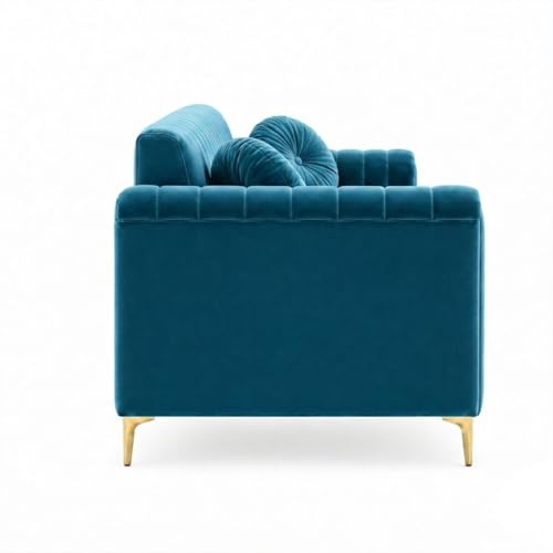 Image of FURNY Dorino 3 Seater Fabric Sofa Set (Aqua Blue) Premium Velvet Finish Durable & Comfortable Ideal for Living Room