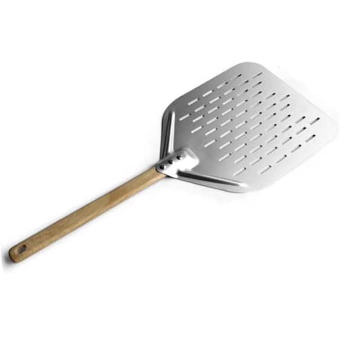 Bloepum 12Inch Pizza Shovel with Wood Handle Non-Stick Perforated Pizza Shovel Pizza Peel Shovel Baking Tool