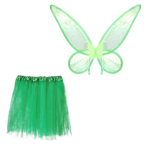 Disfarce de fada para mulher, conjunto de saia e asas de tule verde, fantasia de princesa de elfo da floresta para Halloween, eventos de fantasia, carnaval (verde, adulto/40 cm, fada da floresta)