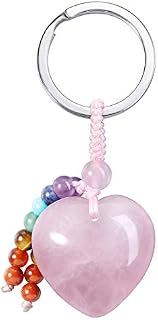 CrystalTears Rose Quartz Crystal Keychain Natural Chakra Healing Quartz Crystal Gemstone Heart Pendant Car Keyring Bag Charms for Women Girls Bag Decor Christmas Gift