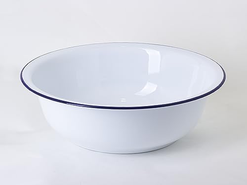 Palangana de acero esmaltado vitrificado blanco con ribete azul 36 cm 6 Litros
