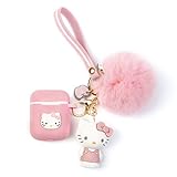 iFiLOVE Compatible with Airpods Case, Cute Cartoon Cat Soft Silione Shockproof Protective with Doll Plush Ball and Wristband Case Cover Skin for Apple Airpods 1 & 2 Charging Case