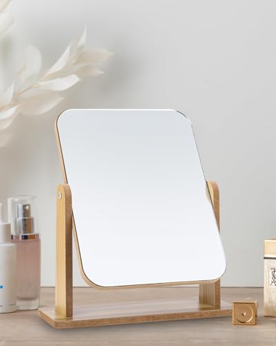 Image of Jutyum Standing Mirror Small Wooden Table Mirror 25 x 22 cm Freestanding Cosmetic Mirror for Dressing Table, Desk, Bedroom, Bathroom Removable Simple
