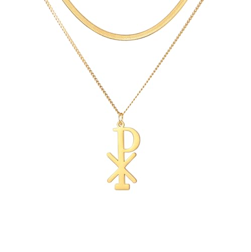 Collar de cristograma con cruz Chi Rho para mujeres y hombres de acero inoxidable Nombre de Jesucristo Símbolo Alfa Omega Sacramental IXCI NIKA Colgante Joyería religiosa Amuleto cristiano