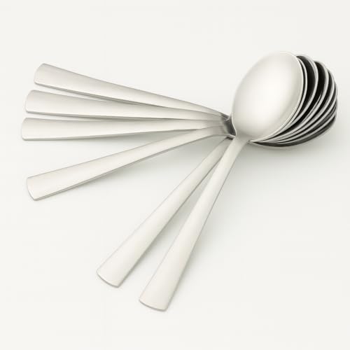 Image of Stainless Steel Spoons Set, Premium Dinner Spoons for Home & Kitchen, Luxury Dining Tableware Cutlery Set Gift for House Warming, Silver Imperial Design (6 Baby Impress)