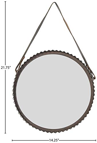 Amazon Brand – Stone & Beam Rustic Farmhouse Round Wood Iron Mirror with Faux Leather Strap - 22 Inch, Black Metal - Image 3