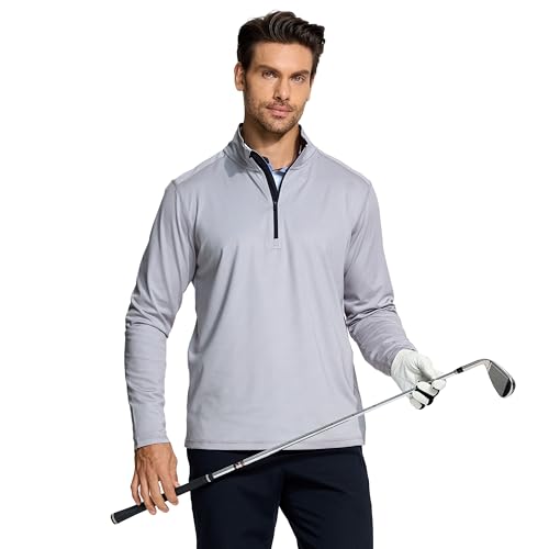 M MAELREG Quarter Zip Pullover Men Performance Dry Fit Stripe Mock Neck Midlayer Golf 1/4 Zip Pullover Mens Sweatshirt4