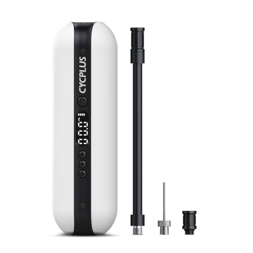 CYCPLUS Luftpumpe 150PSI Elektrischer Kompressor Tragbar Fahrradpumpe Mini Reifenpumpe mit Digital LED Anzeige LED Licht Wiederaufladbarer Li-ionen für alle Fahrräder Motorräder und Autos
