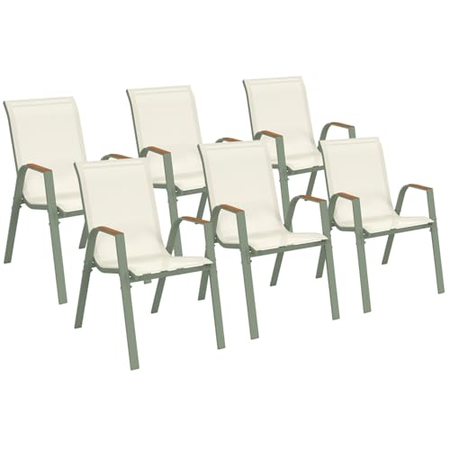IDMarket - Lot de 6 chaises de Jardin NOUMEA métal et textilène empilables Vert et Bois