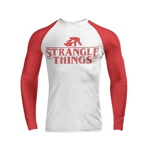 Submission Squad Grappling Co. Strangle Things - Funny BJJ Parody Blue Long Sleeve Rashguard for Gi Or No Gi