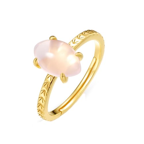Bague Femme Réglable Argent 925 Doré Quartz Rose Bijou Fantaisie KnSam