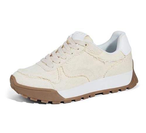 LUCKY STEP Zapatillas Mujer Plataforma Canvas Casuales con Cordones   Tenis Deportivos Retro para Caminar, Running, Moda y Estilo Clásico (Beige, 6US 36EU 3UK)