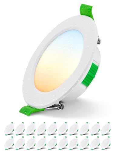 Bojim Focos LED Interior Techo, 5W 400LM Downlight Empotrable, 24mm Extraplano, IP44 Cocina Baño, Abertura 68-80 mm, Luz Calida 2700K Natural 4000K Frío 6000K, Pack de 20, Redondo